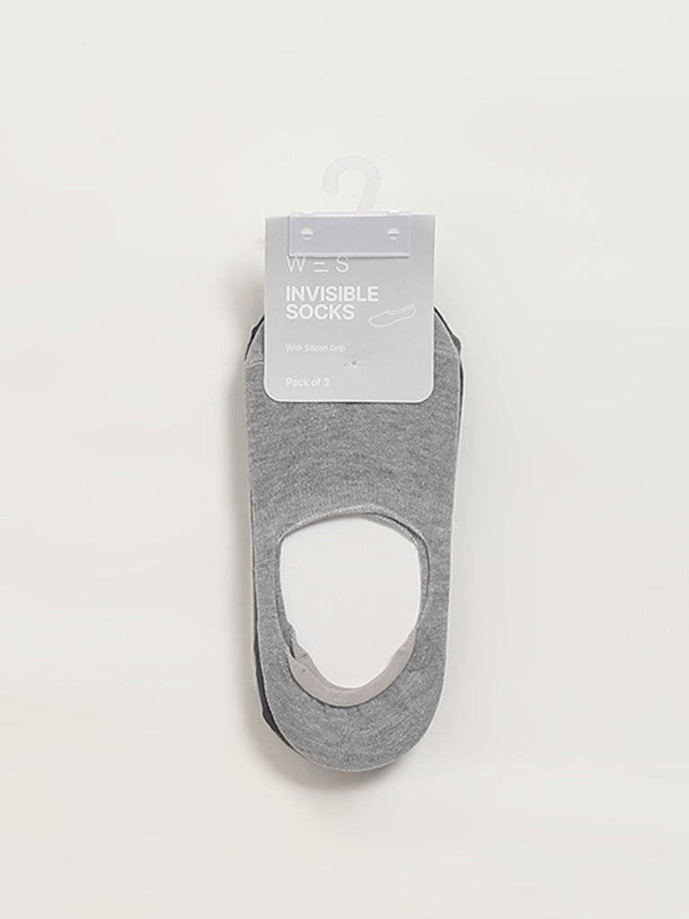 Westside WES Lounge Men's Grey No-Show Cotton-Blend Socks - Pack of 3 for Casual Wear Pack View