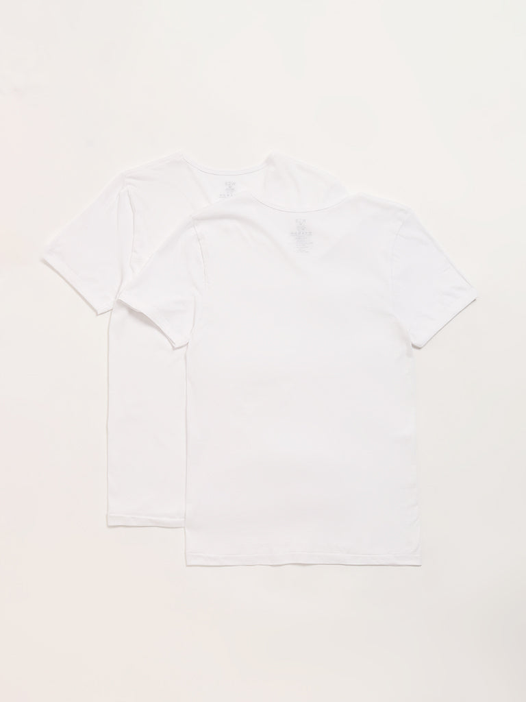 WES Lounge White Cotton Vests - Pack of 2