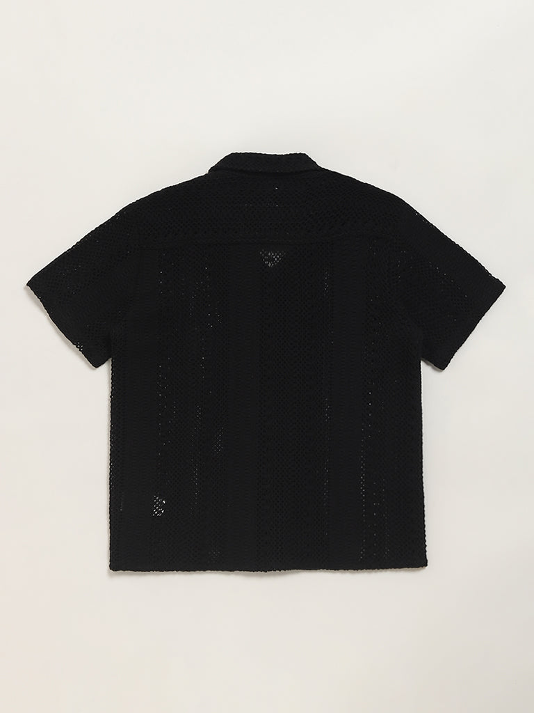Westside Y&F Boy's Black Mesh Shirt for Casual Wear Back View