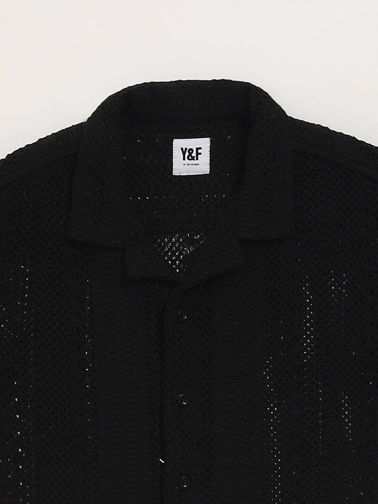 Westside Y&F Boy's Black Mesh Shirt for Casual Wear Zoomed View