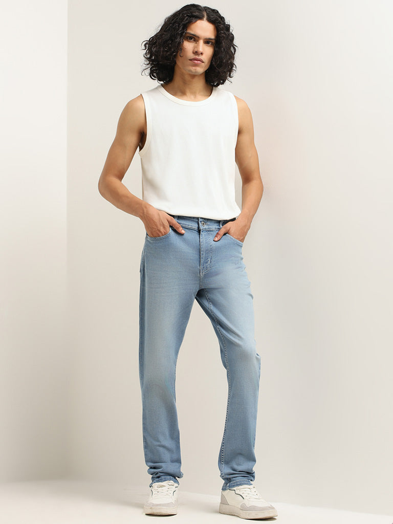 Nuon Blue Denim Straight - Fit Mid - Rise Jeans