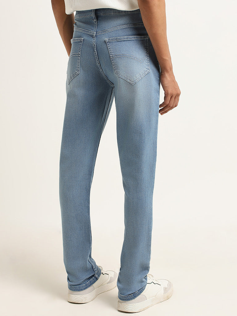 Nuon Blue Denim Straight-Fit Mid-Rise Jeans