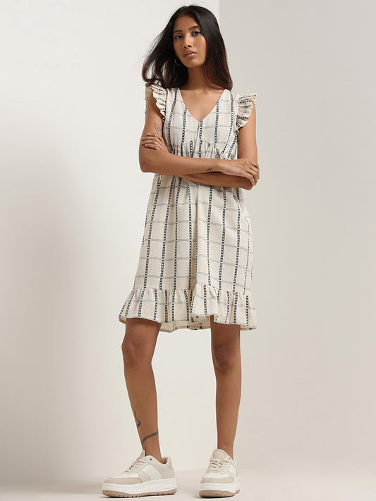 Bombay Paisley Off-White Printed Cotton Blend Dress