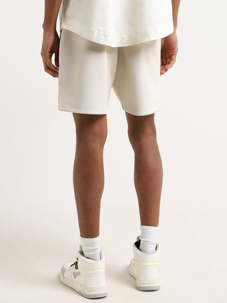 Westside Studiofit Men's Beige Relaxed Fit Shorts for Sports Wear Back View