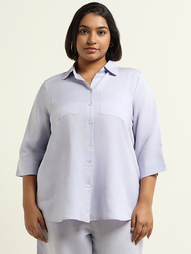 Gia Plain Lavender Blended Linen Shirt