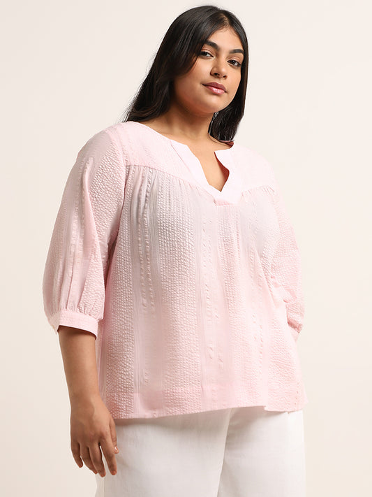 Gia Blush Pink Self-Patterned Cotton Top