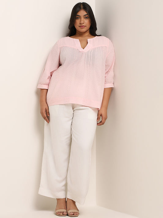 Gia Blush Pink Self-Patterned Cotton Top