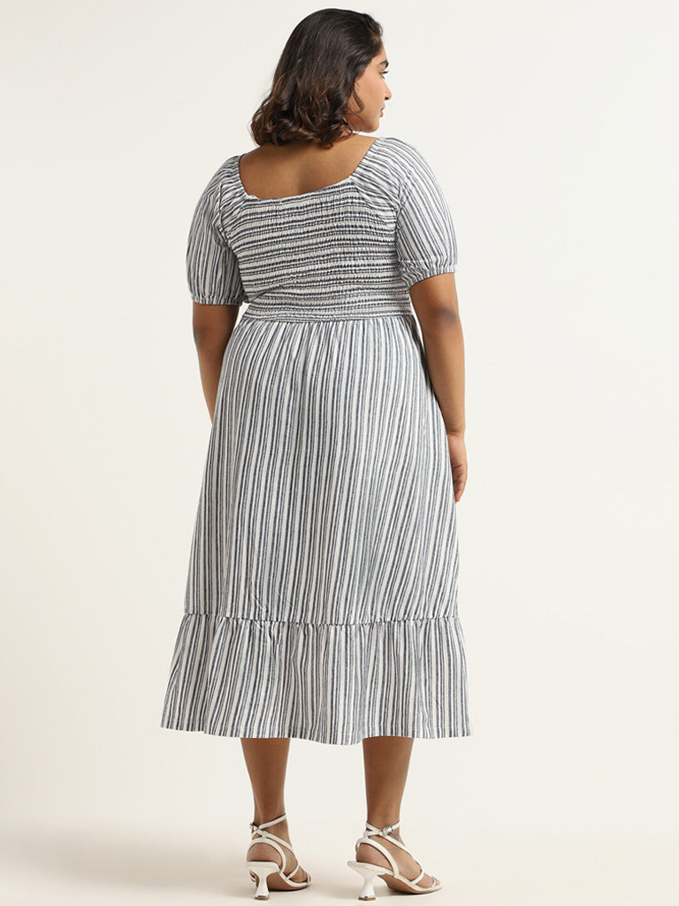 Gia White Striped Cotton A-Line Dress