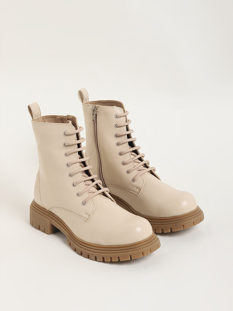 Cream combat boots sale