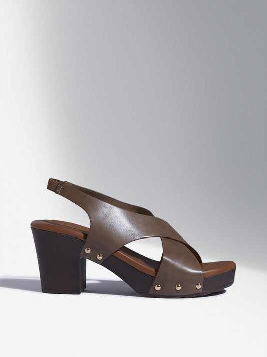 LUNA BLU Brown Criss-Cross Slingback Heel Sandals
