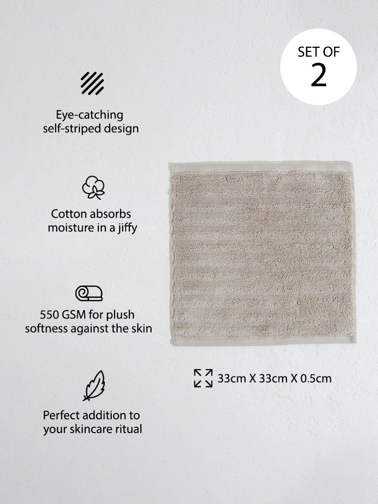 Westside Home Taupe Self-Striped Face Towel (Set of 2)