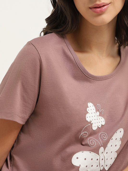 Wunderlove Brown Cotton T-Shirt and Pyjamas Set