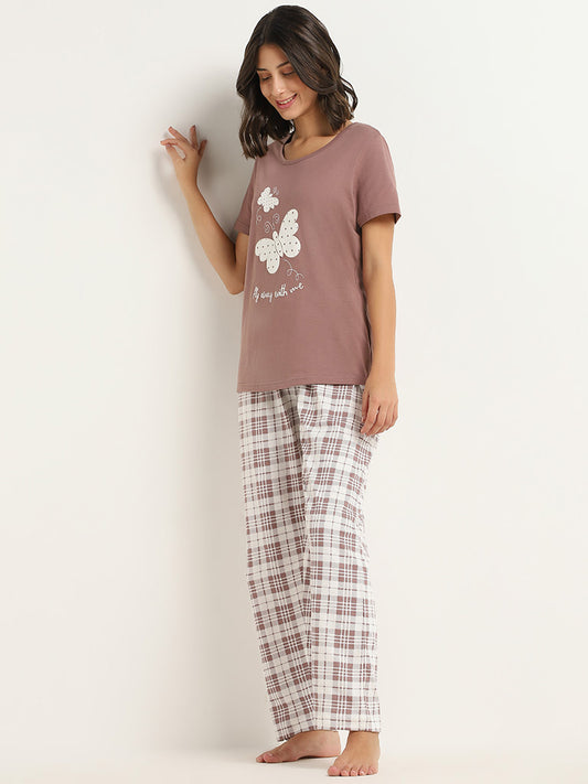 Wunderlove Brown Cotton T-Shirt and Pyjamas Set