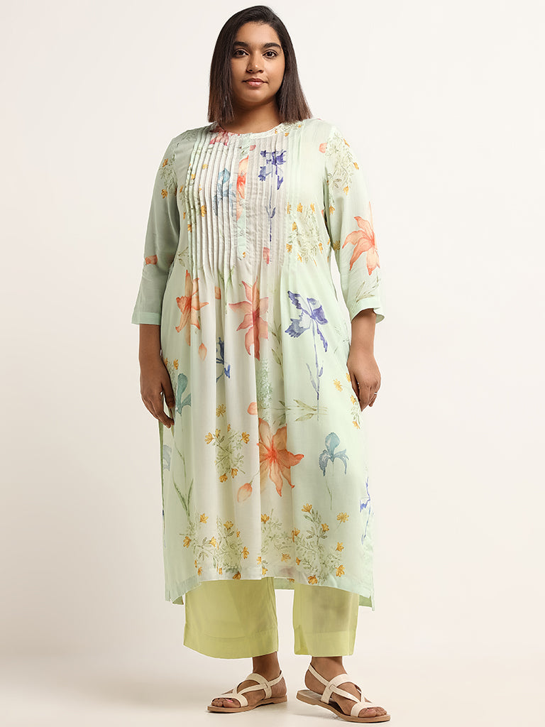 Buy Diza Green Printed Pintuck Kurta from Westside