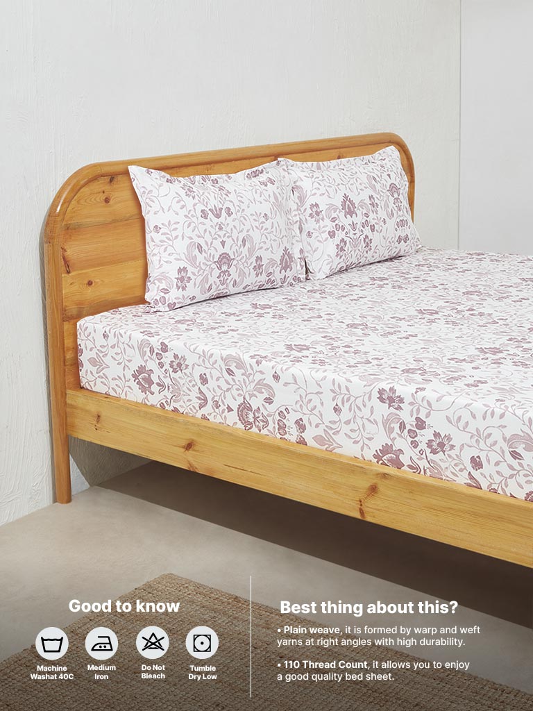 Westside Home Violet Vine Damask Double Bed Flat Sheet and Pillowcase Set