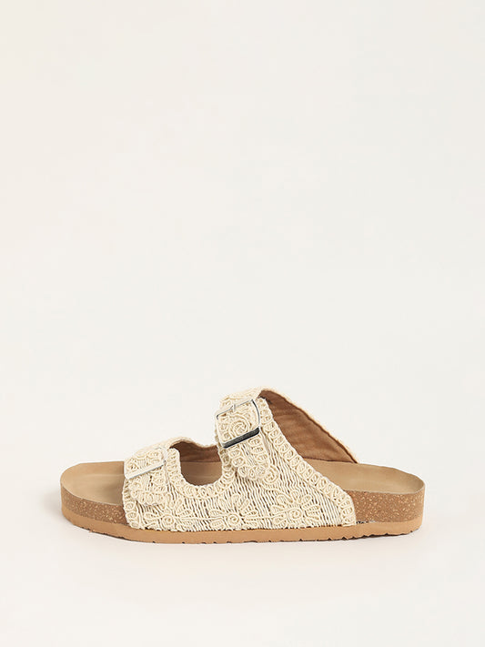 LUNA BLU Cream Crochet Strap Comfort Sandals