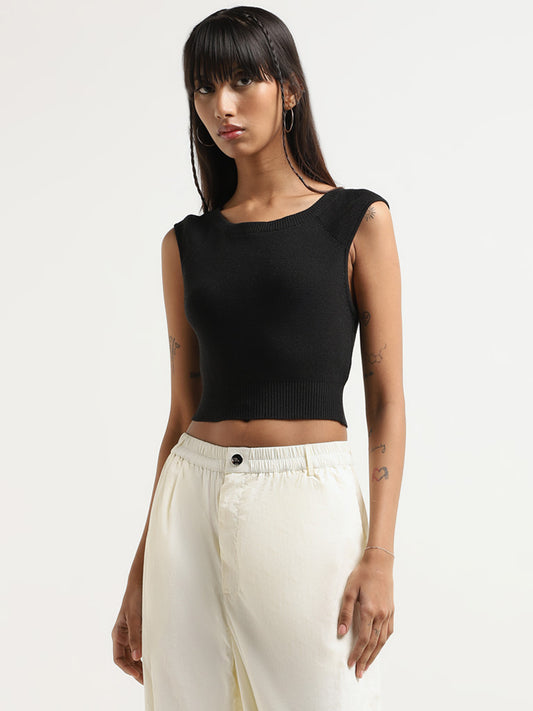 Nuon Black Self-Patterned Cotton Crop Top