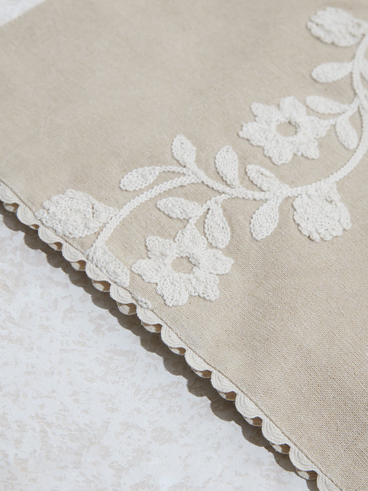 Westside Home White Floral Embroidered Table Runner