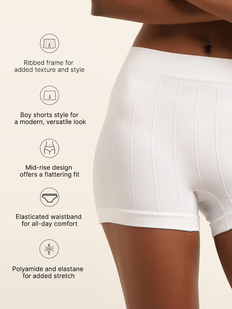 Superstar White Ribbed Mid-Rise Shorts Briefs