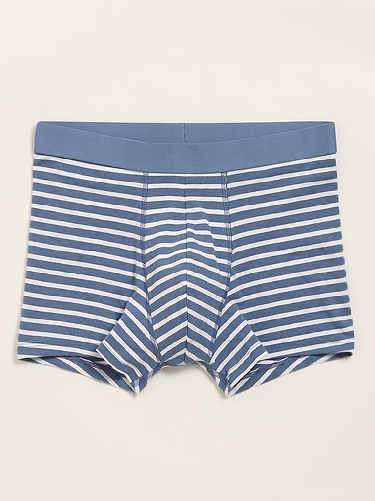 WES Lounge Navy Striped Relaxed Fit Trunks - Pack of 3