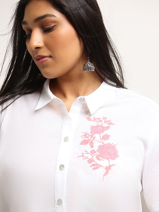 Diza White Floral Embroidered Cotton Tunic