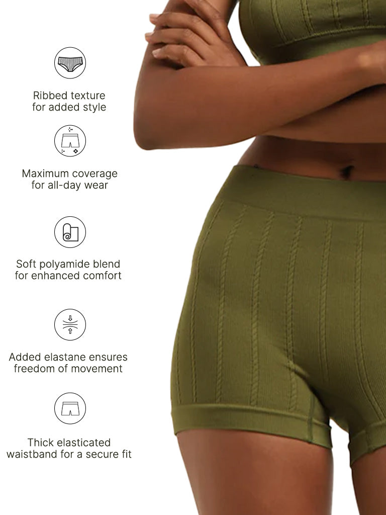 Superstar Olive Ribbed Mid-Rise Shorts Briefs