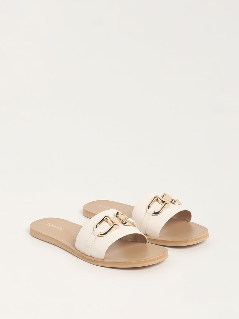 White discount buckle slides