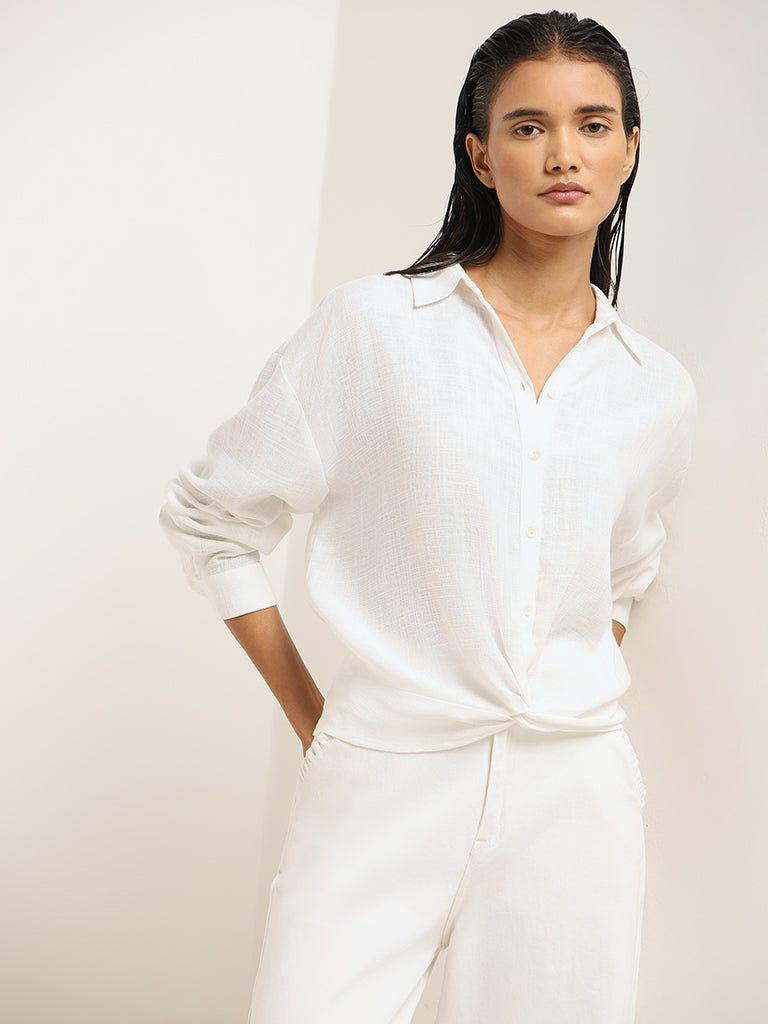 LOV White Plain Linen Shirt
