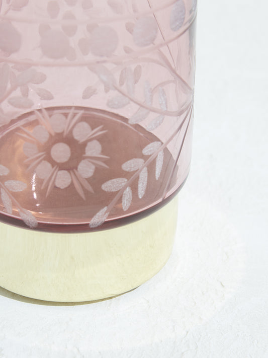 Westside Home Pink Etched Glass Candle Holder - Small