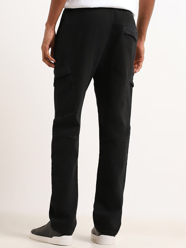 Nuon Black Cargo Cotton Blend Relaxed Fit Mid Rise Pants