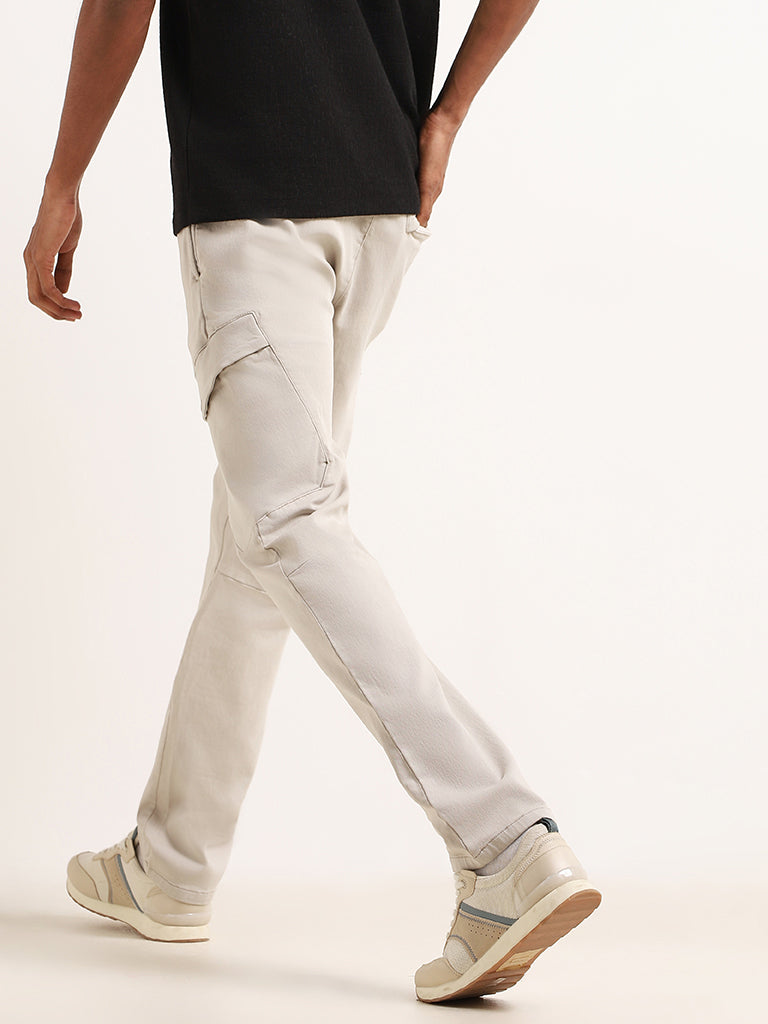 Nuon Light Beige Cargo Cotton Blend Relaxed Fit Mid Rise Pants