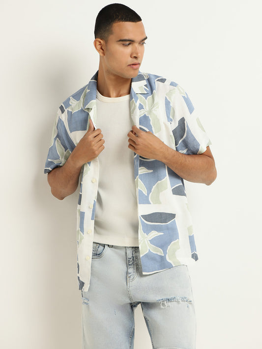 Nuon Blue Printed Cotton Relaxed Fit Shirt