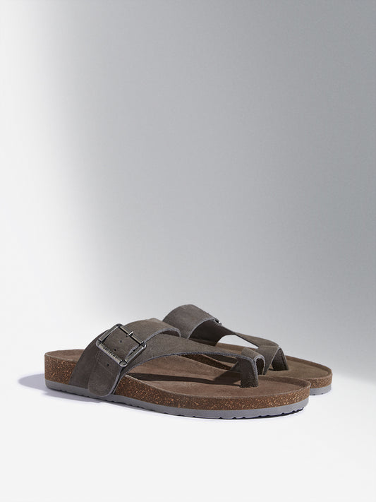 SOLEPLAY Dark Grey Buckle-Strap Leather Sandals