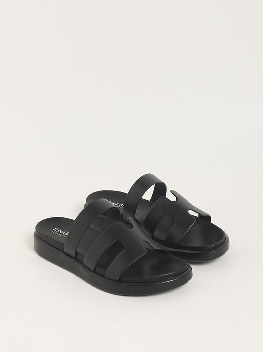 LUNA BLU Black Two-Strap Sandals