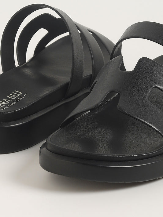 LUNA BLU Black Two-Strap Sandals