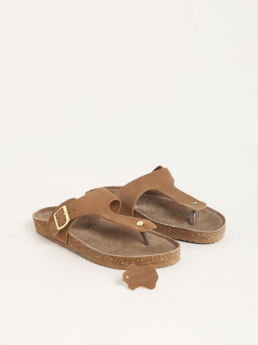 LUNA BLU Brown T-Bar Comfort Sandals