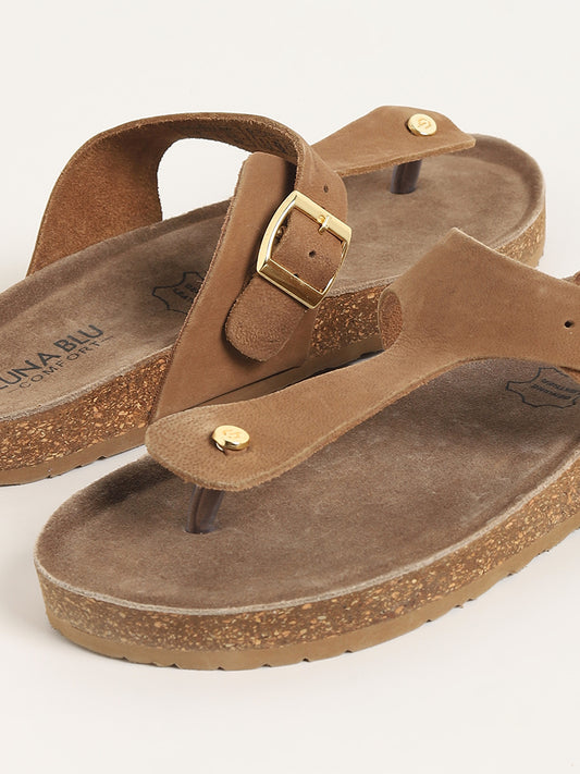 LUNA BLU Brown T-Bar Comfort Sandals