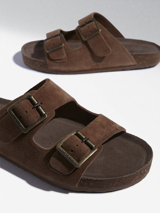 LUNA BLU Tan Suede-Leather Comfort Sandals