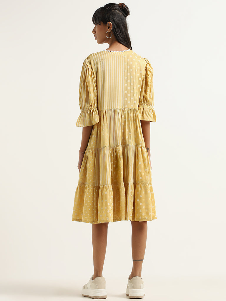 Bombay Paisley Yellow Polka Dot Cotton A-line Dress
