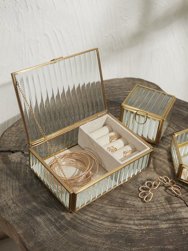 Westside Home Gold Ribbed Design Jewellery Box