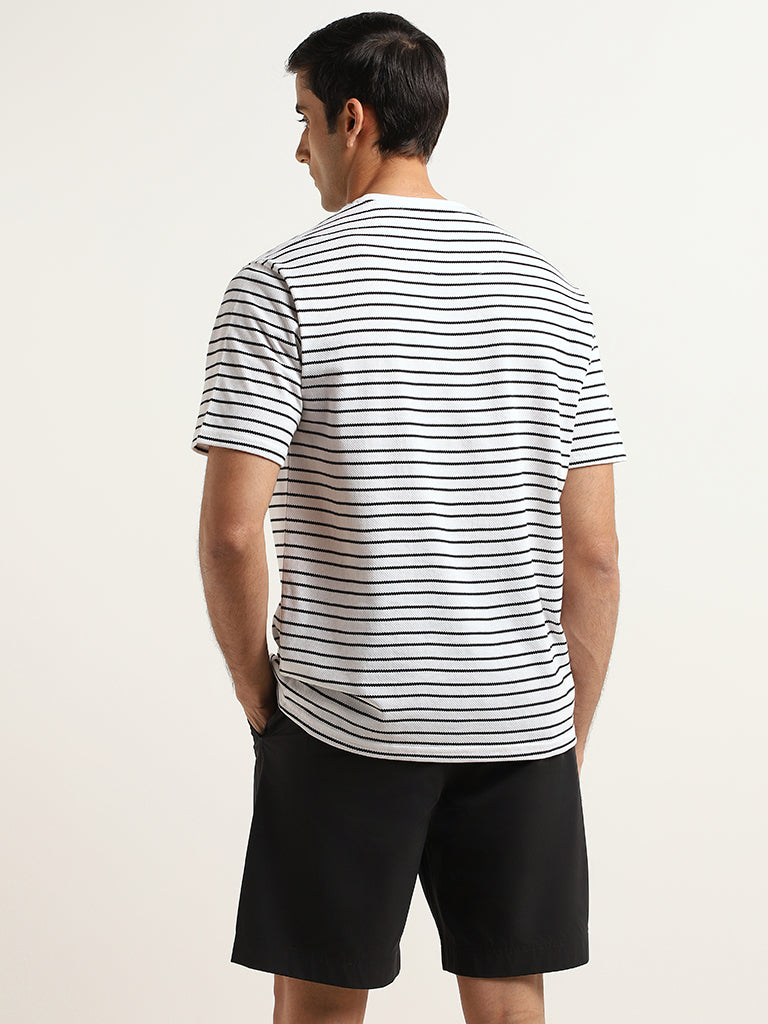 Westside WES Lounge Men's White Relaxed Fit Knit Cotton-Blend T-Shirt for Casual Wear Back View