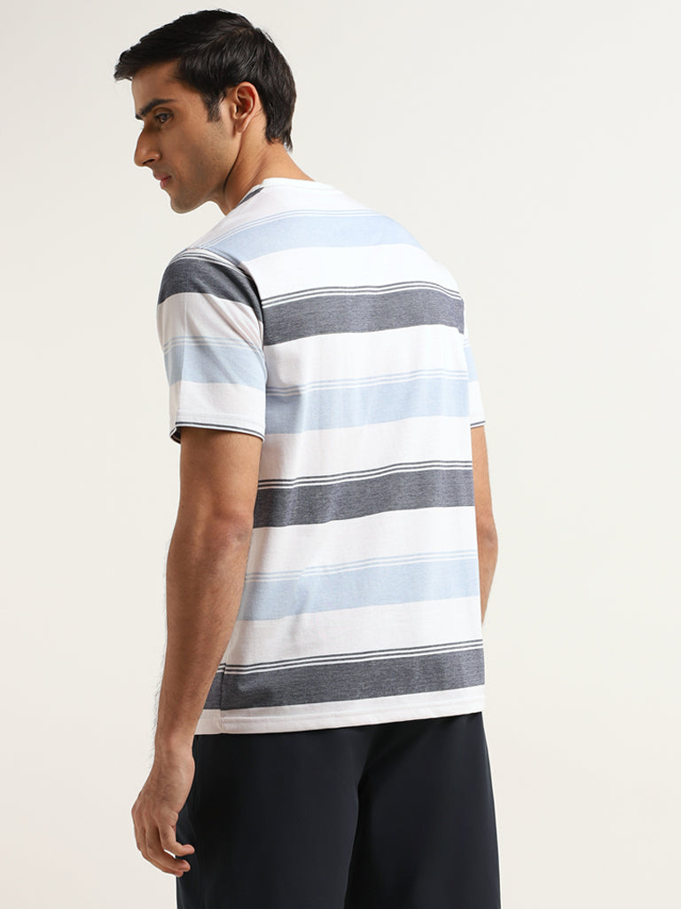 Westside WES Lounge Men's Blue Cotton-Blend Relaxed Fit T-Shirt for Casual Wear Back View