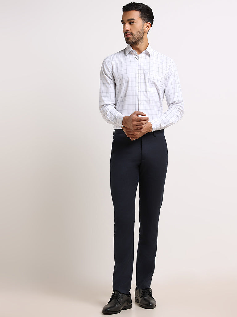 Buy WES Formals Navy Slim Fit Trousers from Westside