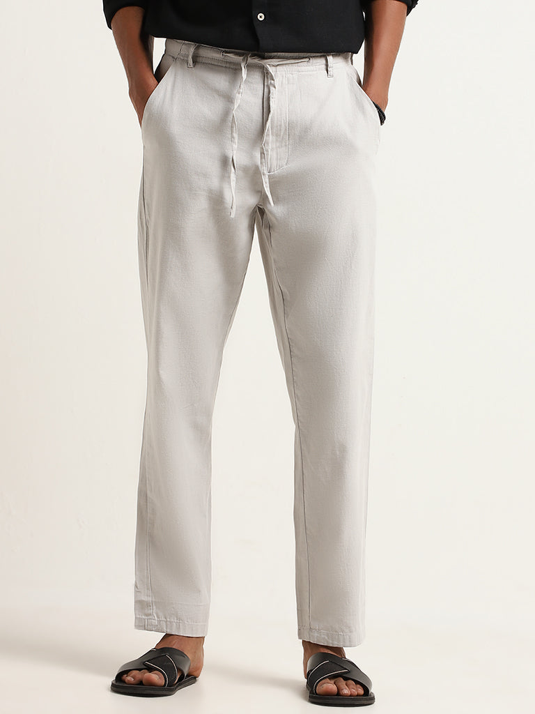 ETA Grey Relaxed Fit Mid Rise Cotton-Blend Chinos