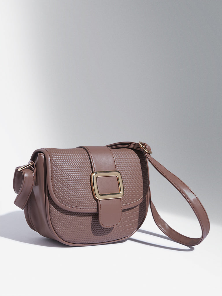 Buy Westside Brown Textured Design Sling Bag from Westside