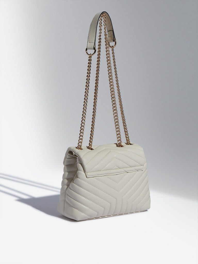 LOV White Quilted Handbag