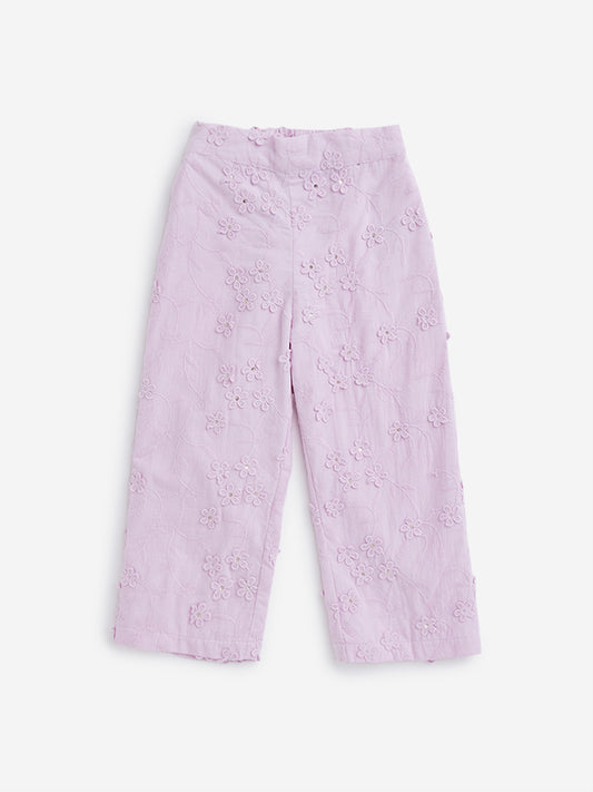 HOP Kids Lilac Floral Embroidered Pants