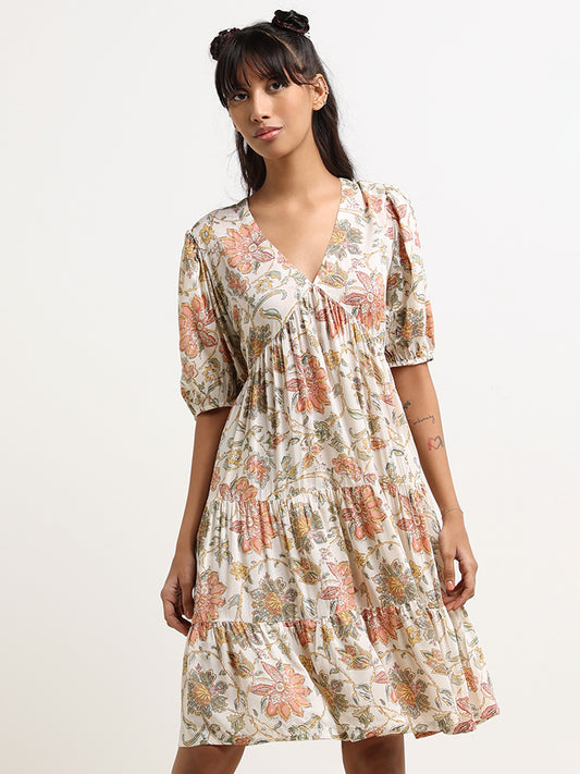 Bombay Paisley Off-White Floral Cotton Dress