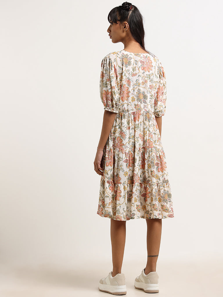 Bombay Paisley Off-White Floral Cotton Dress