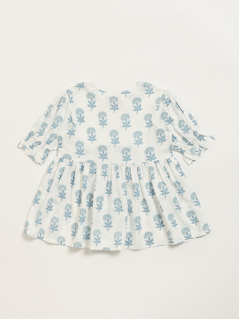 Utsa Kids White Floral Printed A-Line Dress (2 - 8yrs)